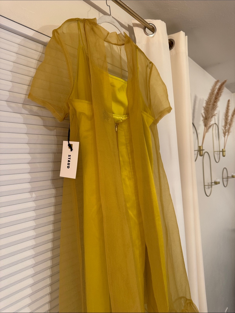 STAUD Calluna dress chartreuse yellow /green in XL new with tags - Picture 11 of 14